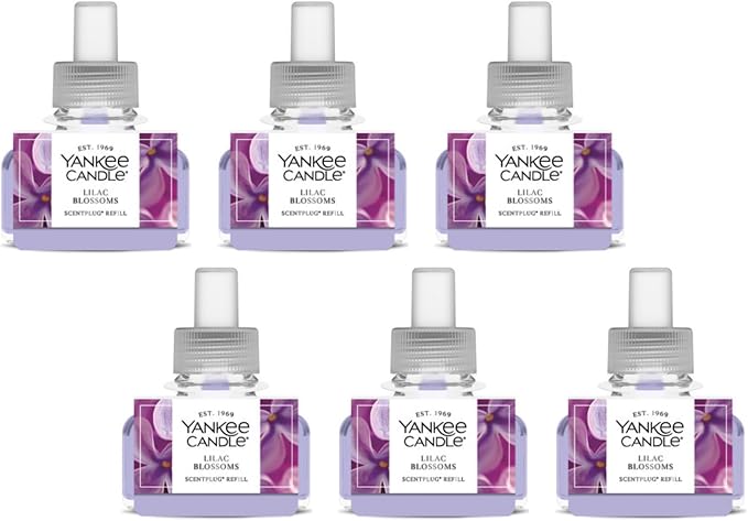 Yankee Candle ScentPlug Refill, Lilac Blossoms, Plug-in Air Freshener Home Fragrance with Essential Oils, Long Lasting Odor Elimination for Rooms, (Pack of 6)