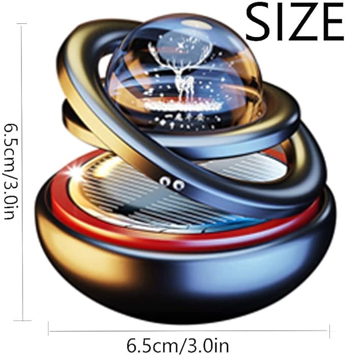Solar Energy 360° Interstellar Suspension Car Fragrance,Car Solar Power Air Freshener,Creative Car Double Ring Rotating Auto Air Freshener (Red)