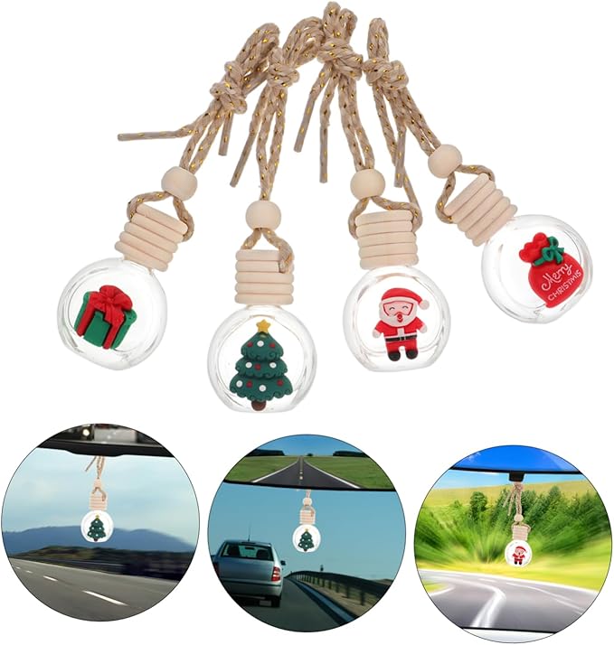 Mobestech 4pcs Car Diffuser Bottles Christmas Themed Ornaments for Car Holiday Decor Compact and Lightweight Design for Easy Hanging