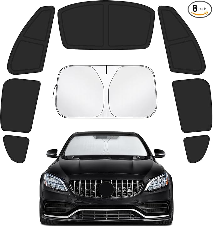 Car Window Shades Intended for Mercedes-Benz C-Class 2014-2021, Privacy Window Covers 8PCS for Side, Rear & Windshield, Car Shield Sunshade for Privacy Protection, Heat Blocking, Camping and Parking