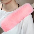 Soft & Cozy Australian Sheepskin Car Seat Belt Covers,2 Pack Fluffy Seatbelt Pads, Genunie Sheepskin Fur Shoulder Straps Cushions for Adults Kids Women and Men (Light Pink)