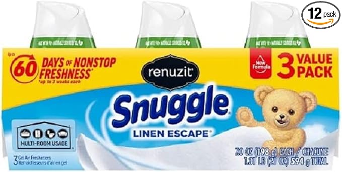 Renuzit Snuggle Solid Gel Air Freshener, Linen Escape Scent, 7 Oz, 12 Count