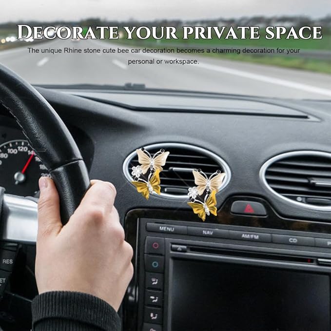 2PCS Car Air Vent Clips, Dual Butterfly Diamond Car Air Conditioner Outlet Vent Clip, Cute Car Diffuser Perfume Clip, Car Air Freshener Decor Accessories for Women Girl (Yellow, Style 1)