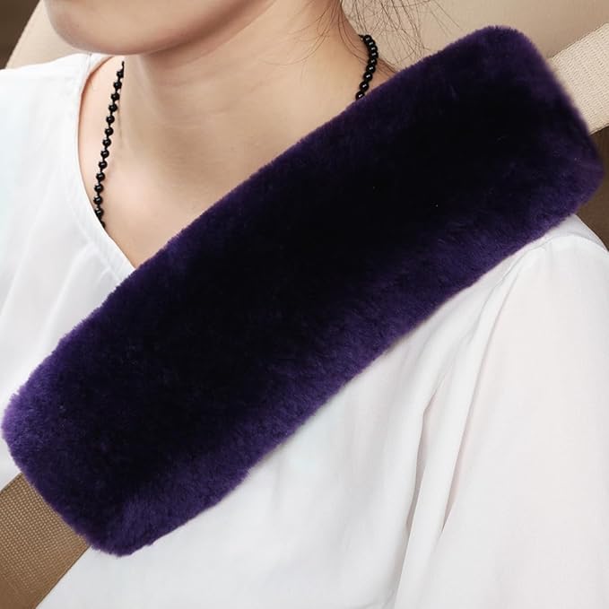 Soft & Cozy Australian Sheepskin Car Seat Belt Covers,2 Pack Fluffy Seatbelt Pads, Genunie Sheepskin Fur Shoulder Straps Cushions for Adults Kids Women and Men (DarkOrchid)