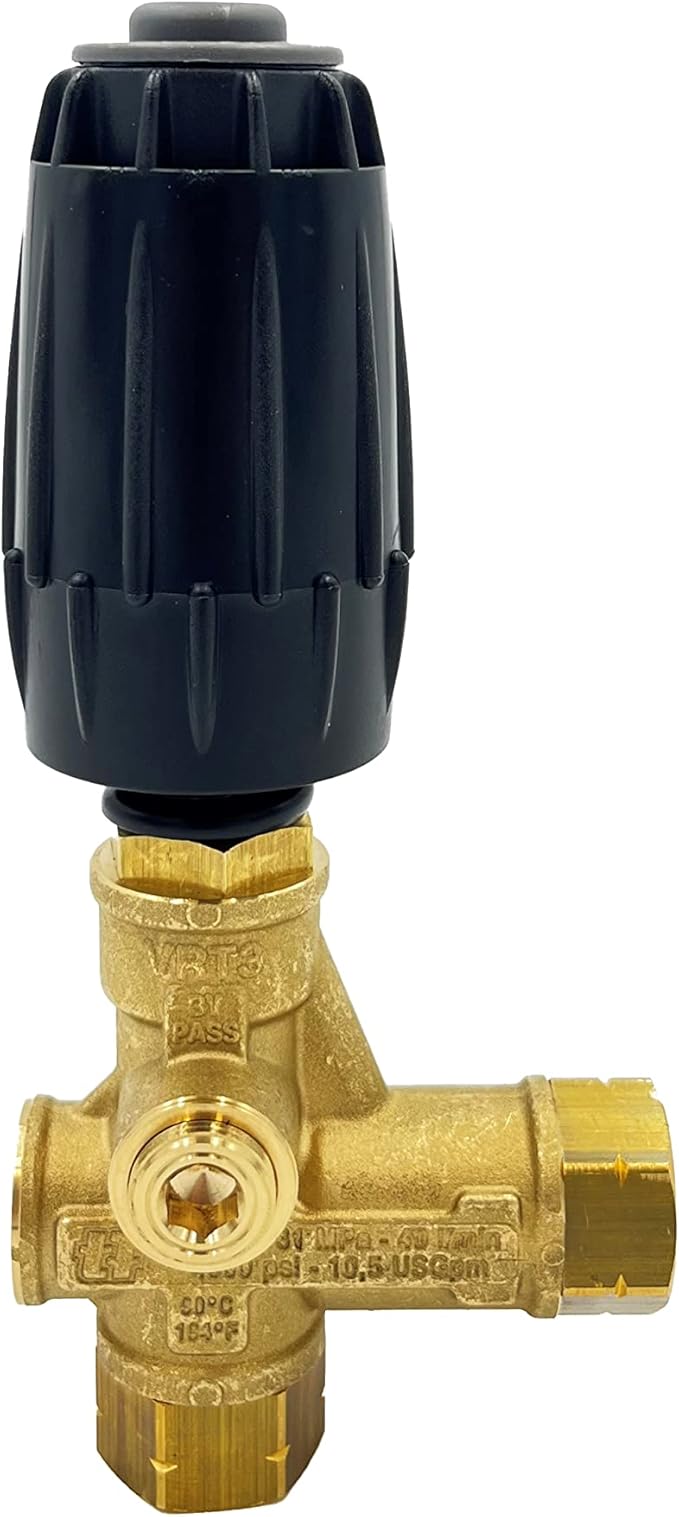 Annovi Reverberi VRT3-310 Unloader, Black Spring, 4500 PSI, 10.5 GPM, Adjustment Knob, Brass