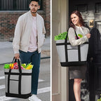 CIVJET 2PK Insulated Grocery Tote Bags, Large Reusable Cooler Bags with Zipper, Leakproof Thermal Shopping Bags for Food Delivery, Beach, Travel, Uber Eats & Picnic, Collapsible Personalized