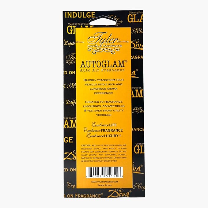 Tyler Candle Company Diva AutoGlam Auto Air Fresheners – Set of 6 – Long-Lasting Luxury Car Air Freshener – Warm Fruity Floral Scent with Amber & Chocolate – Individually Wrapped