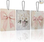 Vintage Pink Bow Floral Lavender Car Air Freshener 3, Retro Coquette Pink Ribbon Flower Scents Air Freshener for Women Girls, Cute Girly Car Accessories Interior Mirror Decor Hanging