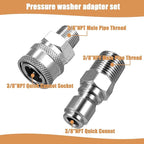 4 Sets NPT 3/8 Inch Pressure Washer Coupler Quick Connect Plug Stainless Steel Male and Female Quick Connect Fittings Pressure Washer Adapter Set (Internal Thread, External Thread)