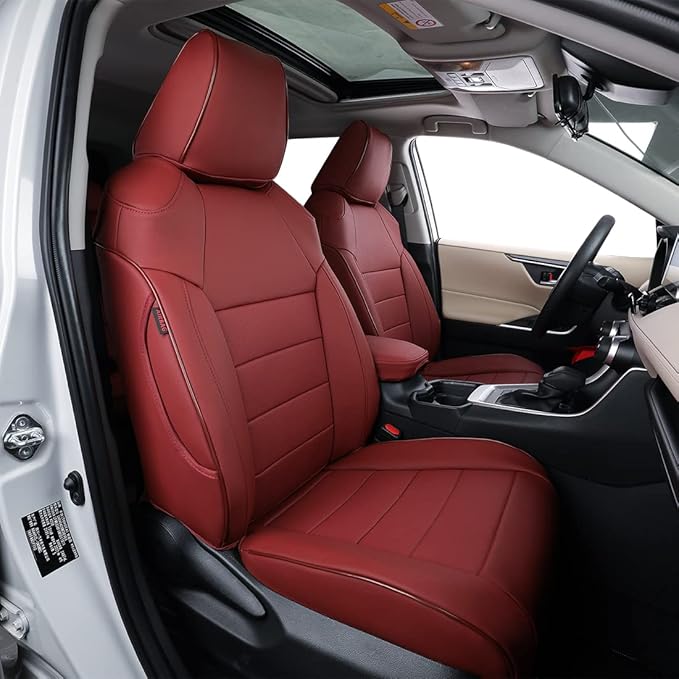 EKR Rav4 Seat Covers Custom Fit for Toyota Rav4 (Hybrid) LE/XLE Premium 2026, Leather Car Seat Cover Full Set for SUV,Faux Leather(Burgundy)