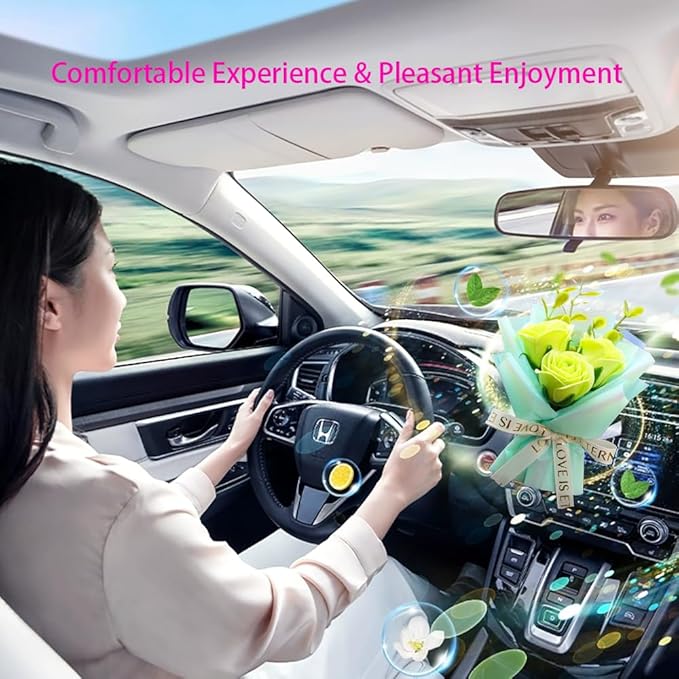 Mini Car Vent Clip Air Freshener, Aesthetic Floral Soap Rose Bouquet Diffuser Decor, Reusable Essential Oil Aroma Pad, Cute Car Accessories Gift for Women (Style C)