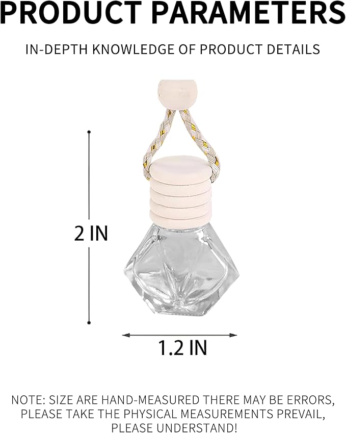 5PCS Hanging Car Air Freshener, Auto Interior Decoration 8 ml Oil Diffuser Perfume Aromatherapy Pendant Empty Glass Bottle, Fragrance Ornament with Vent Clip Wooden Cap and Rope (5, Rhombic)
