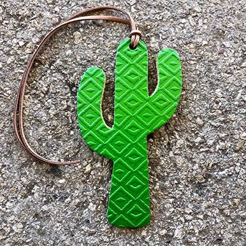 Air Flair | Leather Car Air Freshener | Cactus | Aztec Pattern (Green, Warm Sugar Scent)