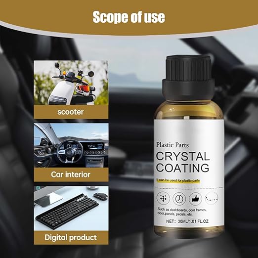 Crystal Coating for Car, 2026 New Plastic Parts Crystals Coating, Upgrade Plastics Parts Crystal Coating Plastic Restorer with Spong, Coatings Agent for Automotive Plastics (4Set)