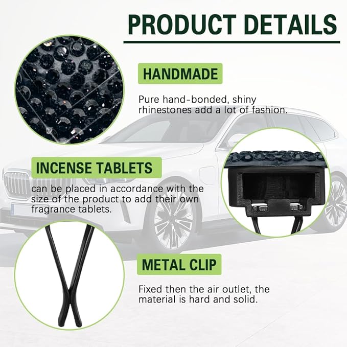 2PCS Bling Heart Air Vent Clips, Heart Car Accessories, Bling Heart Charm Air Conditioning Outlet Clip, Car Interior Decor Air Fresheners Vent Clips Universal Fit for Women and Girls (Black)
