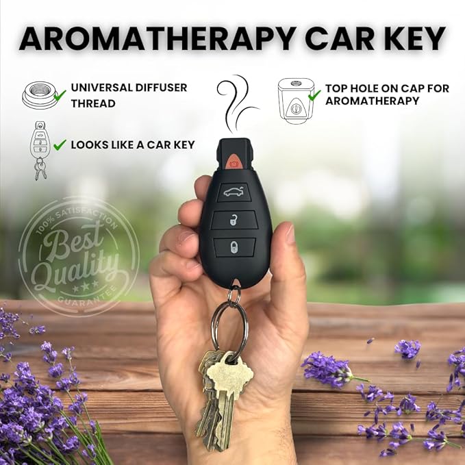 Discreet Car Key Aromatherapy Battery with Soft Touch Finish, Universal Thread Diffuser for On-the-Go Relaxation, Rechargeable Keychain Wellness Tool, Great Gift for Birthday, Holiday, or Everyday Use