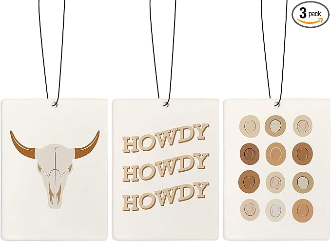 Boho Neutral Western Howdy Car Air Freshener, Preppy Cowgirl Boots Bull Skull Air Freshener Hanging 3 Pcs for Cars Closet Drawer or Books, Cute Western Car Accessories Mirror Decor for Women Men