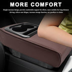 Car Center Console Armrest Pillow, 14"×8.3" Waterproof Leather Armrest Box Cover with Cup and Phone Holder, Soft Memory Foam Arm Rest Console Pad Protector for SUV Truck (Coffee, Glossy)