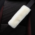 OGLAND 2 Pack Natural Fur Comfort Auto Authentic Sheepskin Car Seat Belt Pads for Adults, Soft Texture Shoulder Neck Cushion Pad Protector, Genuine Australia Merino Wool Cover (Cream White)