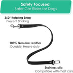 Genuine Leather Dog seat Belt for car, Safe Distraction Free Driving, Heavy-Duty Design with Military Grade Hardware, Harness for Small, Medium and Large Pets (Black, 30")