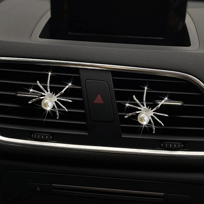 Bling Spider Car Air Fresheners Vent Clips, Cute Lovely Spider Car Air Vent Clips Funny Diamond Diffuser Vent Clip Decoration Interior Decor Bling Accessories for Women Men（Silver）