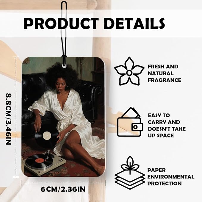 Modern Trendy Black Woman Car Air Freshener 3 Pcs, African American Feminist Music Disc Air Freshener Hanging Decor for Cars Closet Drawer Books Accessories Gifts