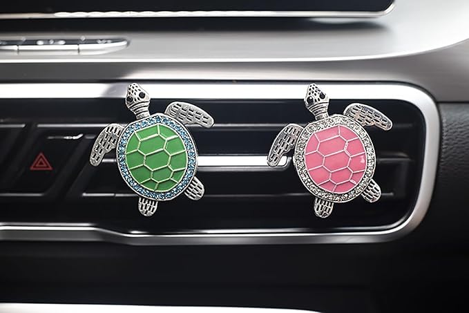 2 PCS Turtle Car Air Vent Clips, Lovely Tortoise Car Interior Decor Car Aroma Diffuser Vent Clip Car Air Freshener Vent Clips Car Accessories Decoration for Girls（Green）
