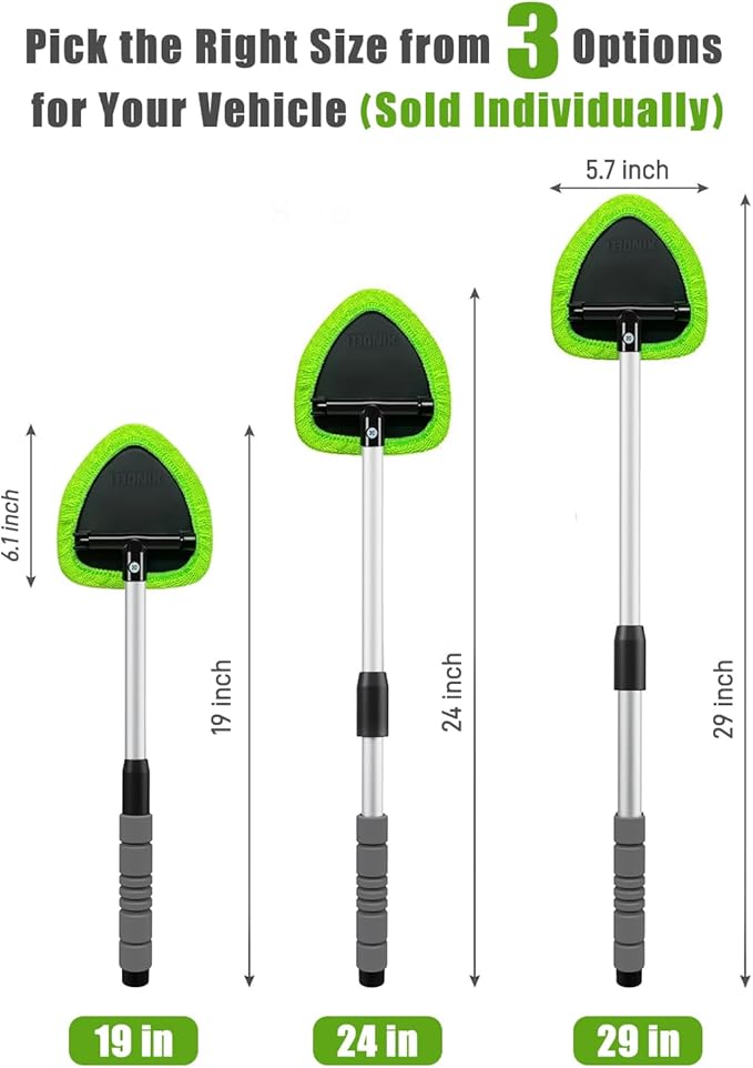 XINDELL 29-inch Windshield Cleaner Tool – Car Interior Window Cleaning Kit with Extended Long Handle & 4 Microfiber Pads, Auto Wiper Windshield Brush for Car, Trucks, SUVs, RVs & Home
