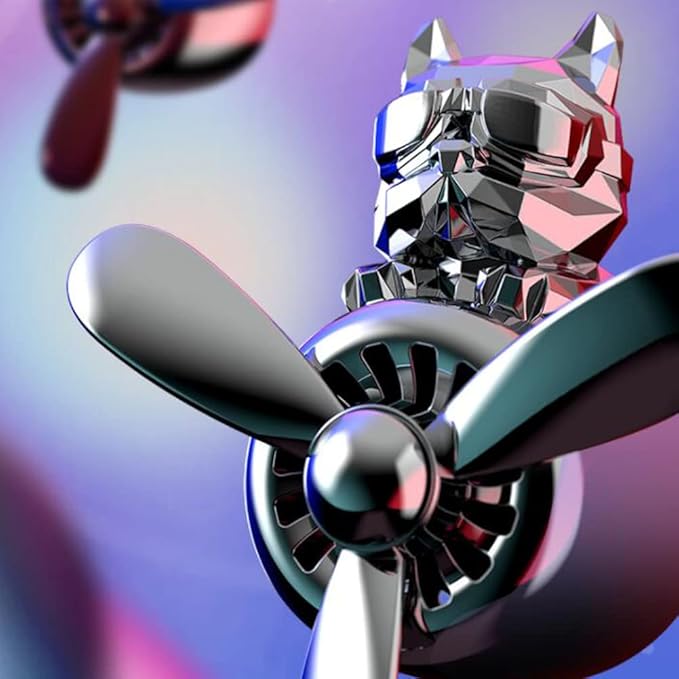 Katutude Car Air Fresheners Cute Bulldog Pilot Car Air Outlet Fan Rotating Propeller Car Aroma Diffuser Perfume Clips Automotive Decoration, Silver