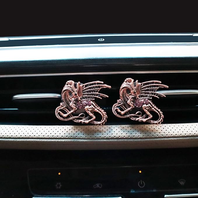 Dragon Car Vent Clips Car Air Freshener 2pcs Dragon Car Accessories for Women Copper Anime Car Interior Decor Refillable Car Diffuser for Essential Oil