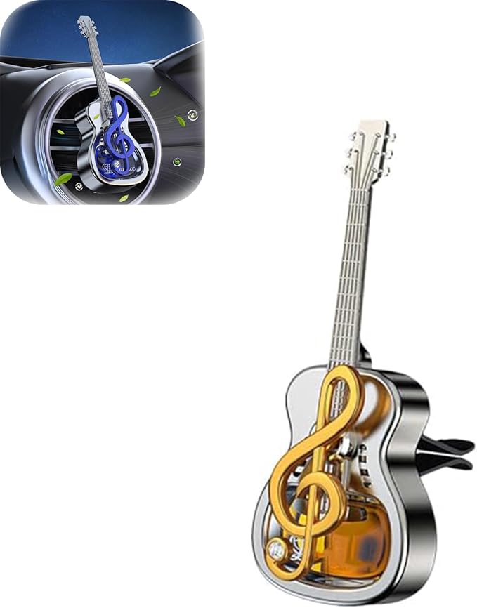 Guitar Shape Aromatherapy Diffuser,Guitar Car Air Freshener Vent Clips,Car Air Conditioner Decorations Clip Accessories,car essential oil diffuser vent clip (Golden, osmanthus)