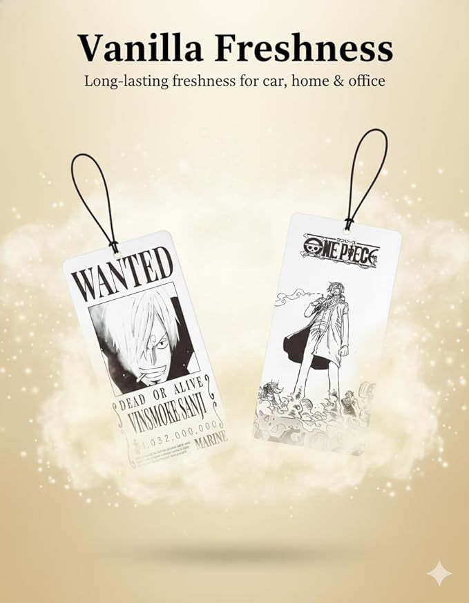 PumpCar 2 pieces Sanji double-sided hanging Japanese anime vanilla-scented One Piece car air freshener Cool anime hanging air fresheners for rearview mirror Car Interior Accessories Household Gifts
