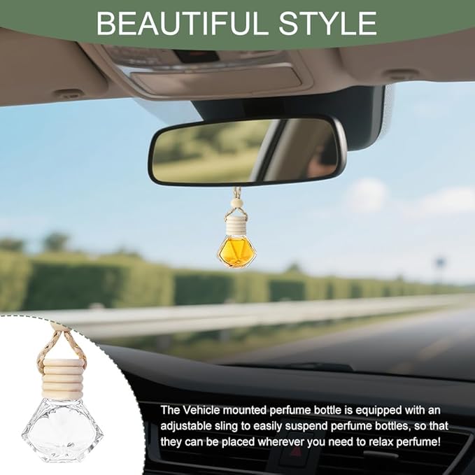 5PCS Hanging Car Air Freshener, Car Air Freshener Diffuser, 8ml Hanging Essential Oil Diffuser Bottle, Auto Interior Cute Glass Empty Perfume Bottle Ornament for Most Vehicles (Rhomb)