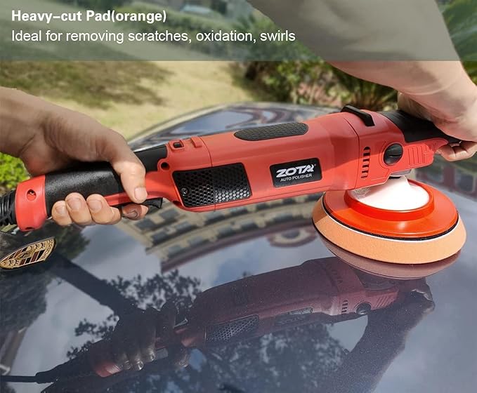 Rotary Polisher, 1200W Double Torque 6-inch/7-inch Car Polisher, 6 Variable Speed 1100-3050RPM Buffer with Soft Start
