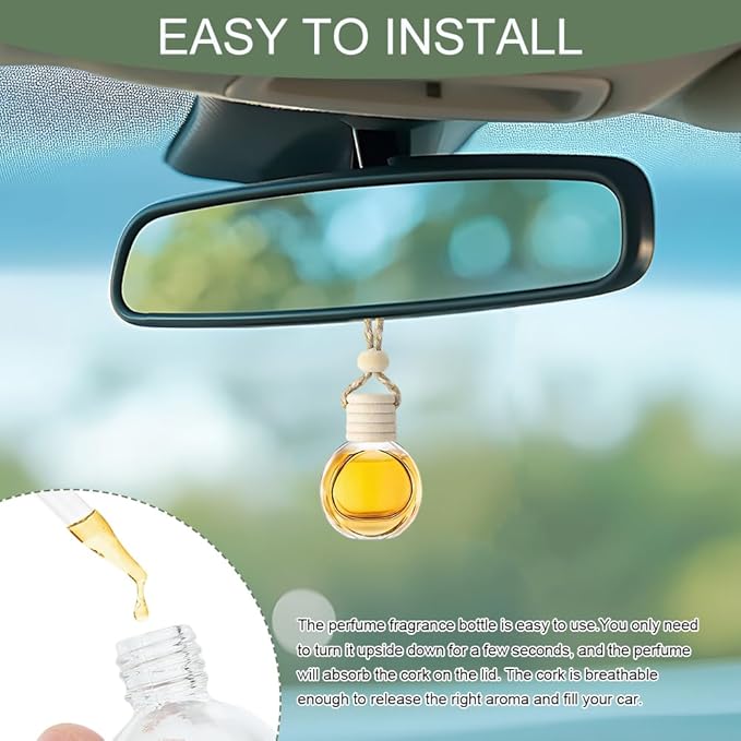 5PCS Hanging Car Air Freshener, Car Air Freshener Diffuser, 8ml Hanging Essential Oil Diffuser Bottle, Auto Interior Cute Glass Empty Perfume Bottle Ornament for Most Vehicles (Oblateness)