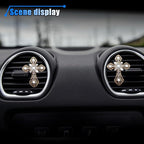 Bling Car Dashboard Air Vent Trim Clips, Crystal Rhinestone Air Vent Clips, Car Interior Decoration Accessories, Cross Air Conditioning Outlet Clip for Women Girls (Gold, 2PCS)