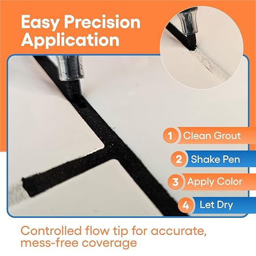 Black Grout Paint Pen Tile Grout Colorant & Sealer Marker, Quick-Dry, Ideal for Bathroom, Shower, Kitchen Tiles Restores Grout Lines, 3 Adjustable Tips (2-3 mm)