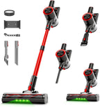 Cordless Stick Vacuum Cleaner, 40Kpa Powerful Suction Vacuum Cleaner with LED Headlight, Detachable Battery, 8-in-1 Lightweight Handheld Vacuums for Pet Hair Carpet and Hardwood Floor, Red