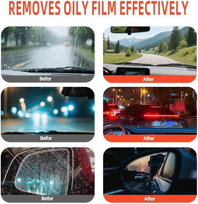 Glass Oil Film Remover for Car,Glass Guard Cleaner,Powerful Emulsion Oil Film Remover with Hydrophobic Anti-Fog Coating,Window and Windshield Cleaning Tool with Board for Car and Home Use (1PCS)