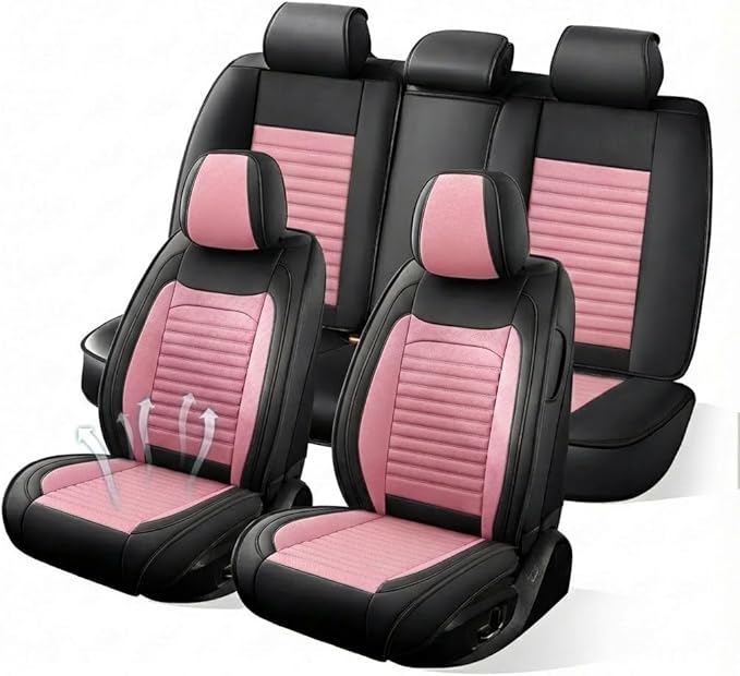 Car Seat Covers Full Set Fit for Toyota RAV4 Hybrid 2016-2025,2026, Premium Faux Leather Car Seat Protector,Breathable Anti-Slip Full Wrapping Edge Seat Covers(Black&Pink,Full Set)