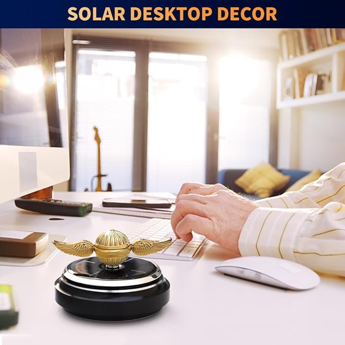 Car Air Freshener, Solar Energy Golden Fidget Spinner Toy With Swinging Wings for Interior Rotation Decoration Accessories, Powered by Sunshine Spinning Top Anxiety Gift for Men Boyfriend