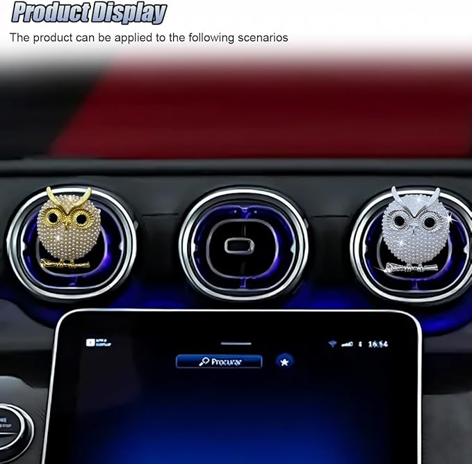 2PCS Bling Flamingo Car Dashboard Air Vent Trim Clips, Crystal Rhinestone Animal Car Air Fresheners Outlet Clip, Cute Automotive Interior Diffuser Decoration Accessories for Women (Owl)