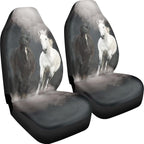 Car Seat Covers 2 Pcs Soft Comfortable Auto Front High Back Seat Protector Covers Automobile Interior Decor Accessories, Universal(Black White Horse 59)