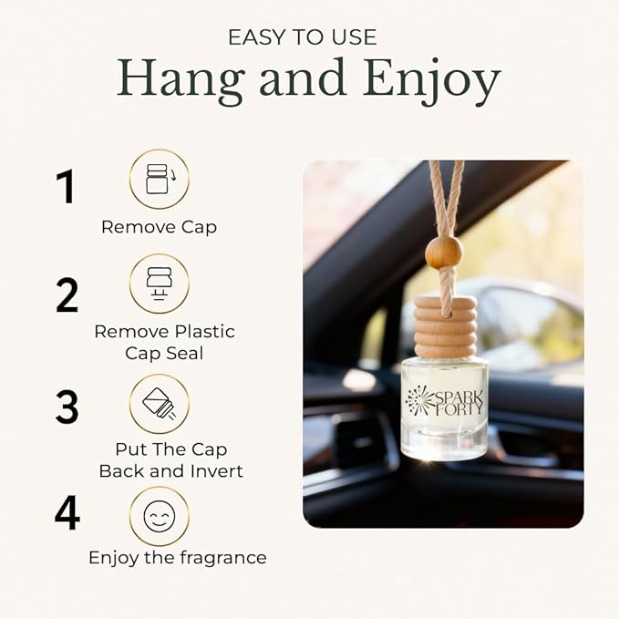 Spring Car Perfume Car Air Freshener 30-Day Luxury Hanging Diffuser Essential Oil Perfume Gift for Men & Women, Amber Musk & Floral Long-Lasting Vehicle Scent New Car
