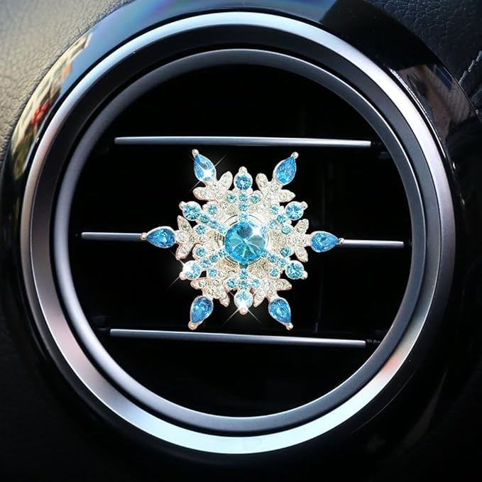 Bling 4Pcs Snowflake Air Vent Clips Car Air Freshener Outlet Clips Bling Rotatable Snowflake Car Vent Decorations Stress Relief Auto Accessories Toy Refillable (Blue)