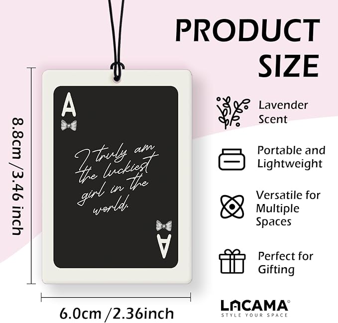 Lacama Black Coquette Bow Girly Car Air Freshener 3Pcs, Ticket Ace Card Cars Scents Air Freshener for Women Girls Gifts, Black Girly Car Accessories Interior Mirror Decor Hanging