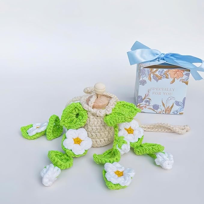 Handmade Crochet Hanging Essential Oil Diffuser Plant for Car Air Freshener | Cute Décor Knitted Succulent Fresheners for Refillable Scent Oils Holder Deffusers (Daisy)
