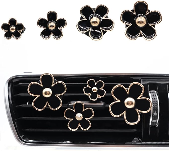 Flowers Air Vent Clips Car Air Freshener,4pcs Black Girly Daisy Flower Car Accessories for Women,Lavender Scent Decorations Refillable Clips On Air Freshener