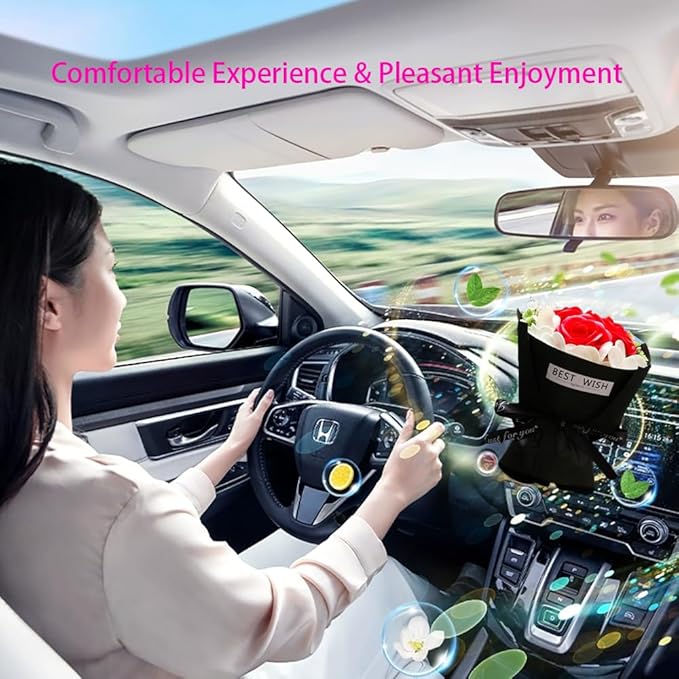 Mini Car Vent Clip Air Freshener, Aesthetic Floral Soap Rose Bouquet Diffuser Decor, Reusable Essential Oil Aroma Pad, Cute Car Accessories Gift for Women (Style E)