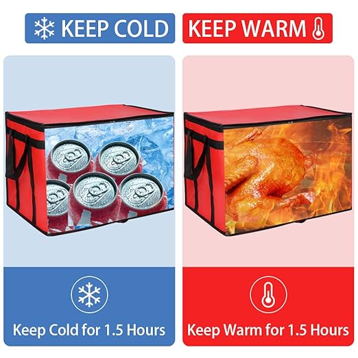 CIVJET 1-Pack Insulated Food Delivery Bag, XXX-Large Commercial Food Warmer for Delivery Drivers, Insulated Reusable Grocery Cooler/Hot Bags, Tote Bag for Shopping/Travel, Catering Bag 22x14x13, Red